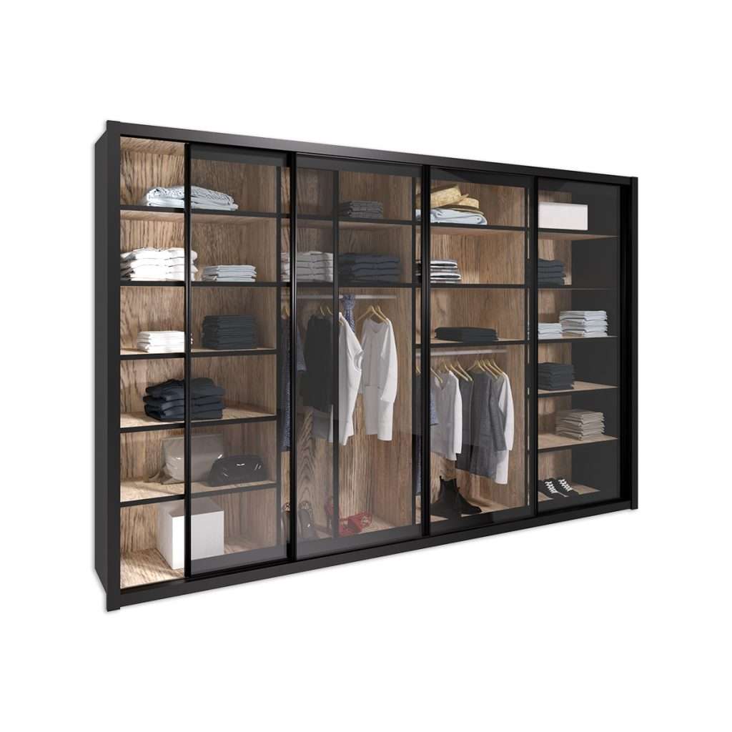 Rom Model Sliding Wardrobe With Dark Transparent Glass Doors 4 Doors