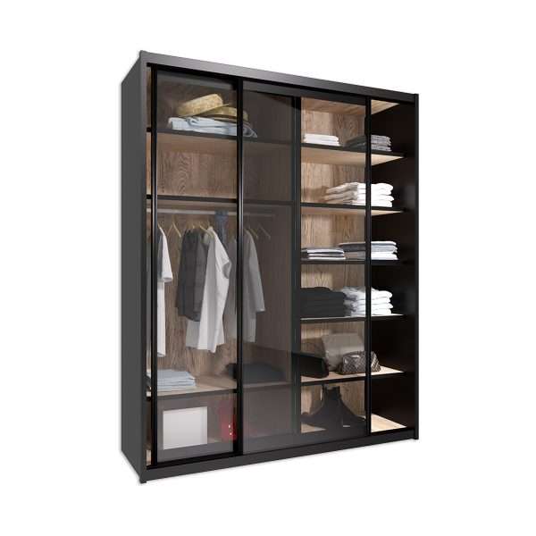 Sliding Wardrobe Roman Model Dark Transparent Glass Doors 2 Doors