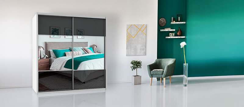 Sliding Cabinet 2 Doors Reut Model Glass Doors Combined With Mirror